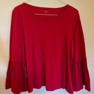 Loft Long Sleeve Flare Sleeve Red Blouse Top Large